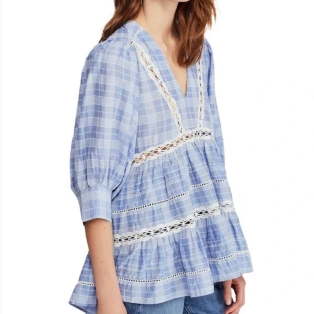FREE PEOPLE Time Out Eyelet 3/4 Sleeves Tunic Top Size Small *Great Condition*